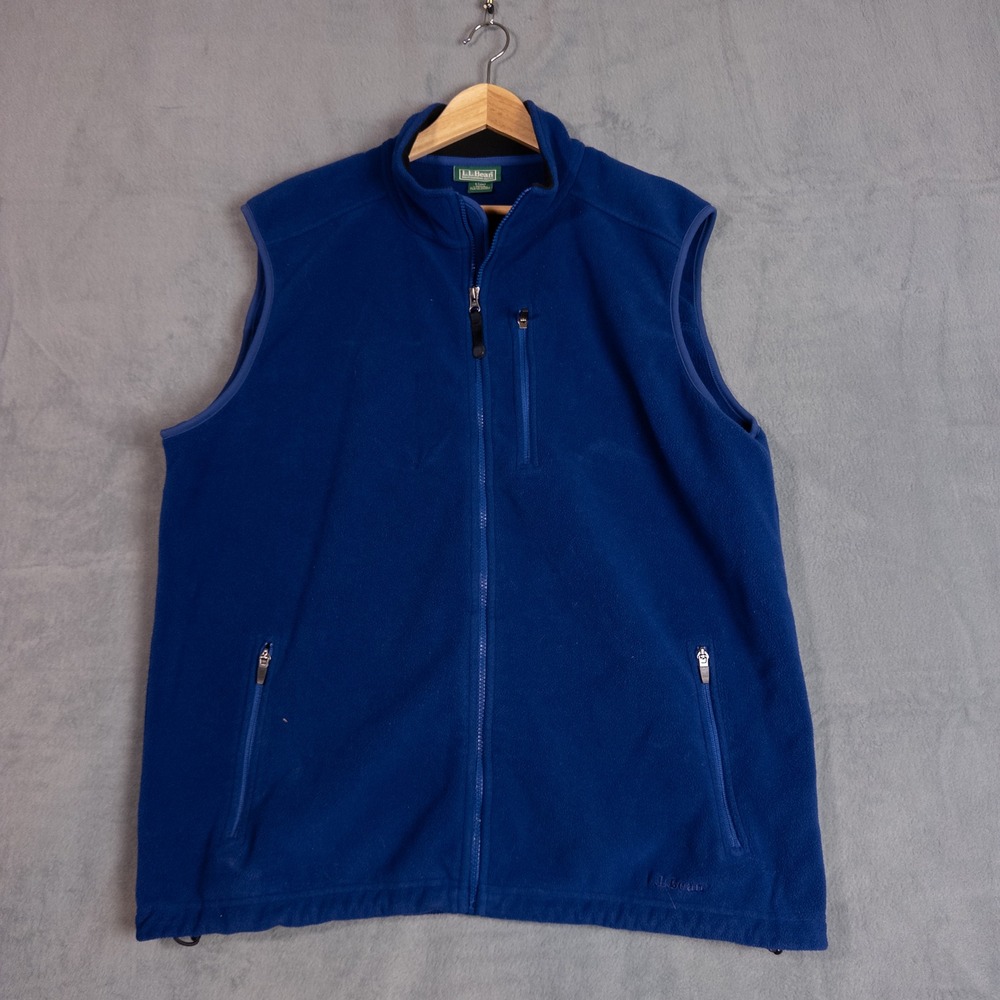 LL Bean Fleece Vest Mens Large Tall Blue Full Zip Pockets 0 FJM7